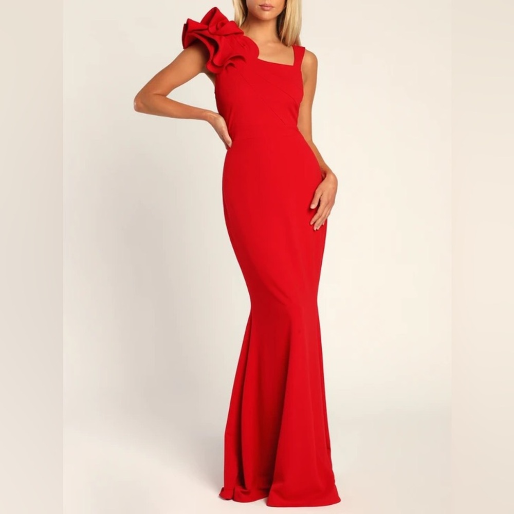 Red Sleeveless Ruffled Mermaid Maxi Dress size size XS
